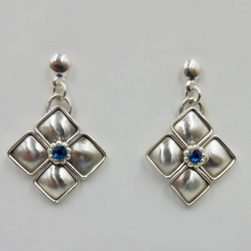 DKC-2107 Earrings, Sterling Silver, 4 Diamond Shape with Blue Crystal $96 at Hunter Wolff Gallery